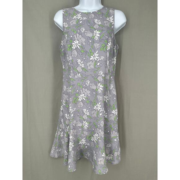 Loft Dress Womens 4 Gray Floral Green Mini Boho Cottagecore Bohemian Retro - Picture 1 of 9